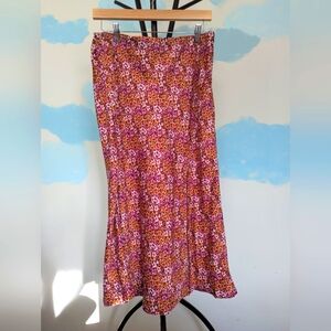 NWT Blue Rain Fuchsia/Orange Floral Midi Slit Skirt - Size XL